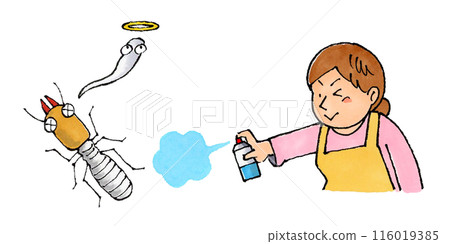 A housewife uses insecticide on termites 116019385