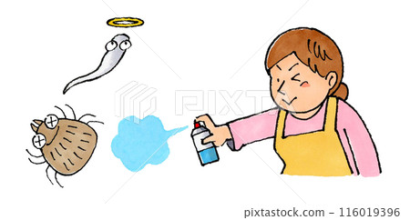 A housewife uses insecticide on mites 116019396