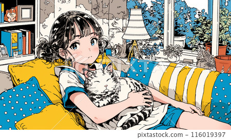 Laziness: A girl lazing around on the sofa during summer vacation 116019397