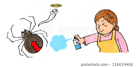 家庭主婦使用殺蟲劑消滅紅背蜘蛛 家庭主婦使用殺蟲劑消滅紅背蜘蛛 116019408