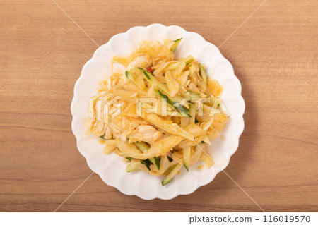 Steamed chicken and cucumber with bamboo shoots Steamed chicken and cucumber with bamboo shoots 116019570