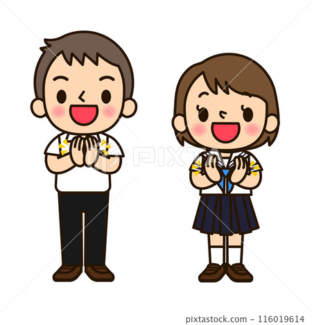 男子和女子在學校制服鼓掌 男子和女子在學校制服鼓掌 116019614