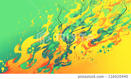 火焰綠色火背景與半色調點圖案 火焰綠色火背景與半色調點圖案 116020440