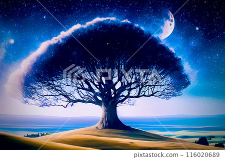 A tree in the night sky - Stock Illustration [116020689] - PIXTA