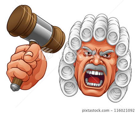 Angry Judge Hammer Gavel Cartoon Character 116021092