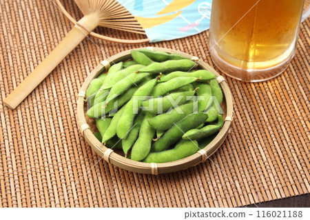 Fresh edamame beans in a colander Fresh edamame beans in a colander 116021188