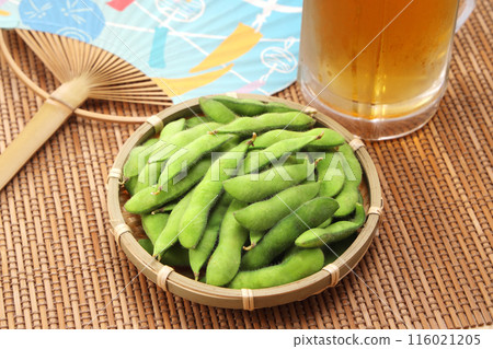 Fresh edamame beans in a colander Fresh edamame beans in a colander 116021205