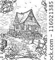 Landscape with a rustic country house. Coloring book 116021385