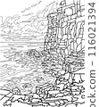 Landscape with sea and rock. Coloring book 116021394