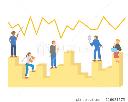 跨國商人分析折線圖興衰的插圖（象形圖樣式） 116021575
