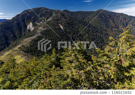 Mount Koso, Mount Kobushin, and Mount Sanbo seen from the top of Mount Hafu in Okuchichibu 116021692