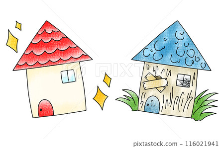 Relaxed and simple, beautiful house and rundown house, analog style 116021941