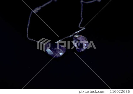 amethyst ring and pendant necklace on black background, jewelry amethyst ring and pendant necklace on black background, jewelry 116022686