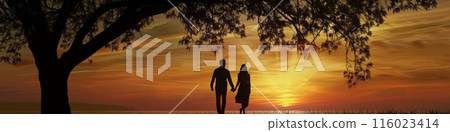 sunset, silhouette, couple 116023414