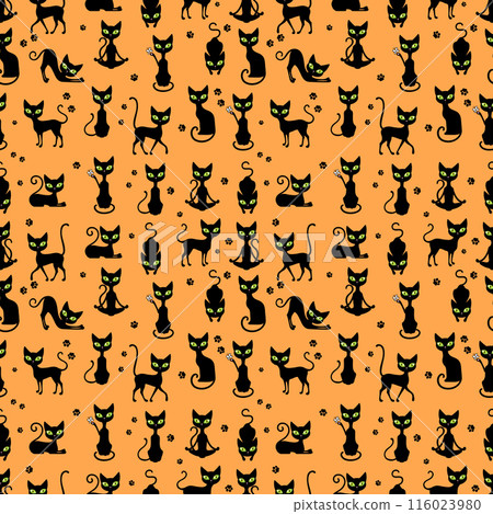 Black cat, seamless pattern, vector Black cat, seamless pattern, vector 116023980