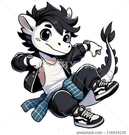 Illustration of a dragon dancing breakdance 116024230