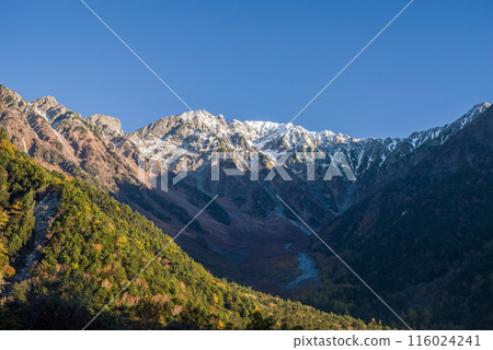 秋天的上高地[早晨的風景]日出後的穗高山脈 116024241