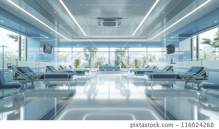 An empty, modern hospital room with medical equipment, a bed, and bright lighting, showcasing cleanliness and advanced healthcare facilities An empty, modern hospital room with medical equipment, a bed, and bright lighting, showcasing cleanliness and advanced healthcare facilities 116024268