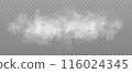 White smoke cloud isolated on transparent background. Vector smoke or fog 116024345