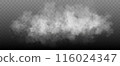 White smoke cloud isolated on transparent background. Vector smoke or fog 116024347