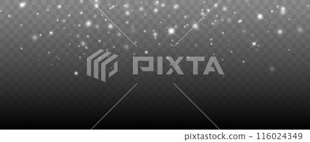 Glowing light effect with many glitter particles isolated on transparent background. Vector starry cloud with dust. Magic christmas decoration 116024349