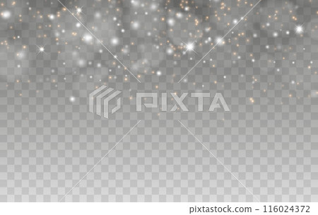 Glowing light effect with many glitter particles isolated on transparent background. Vector starry cloud with dust. Magic christmas decoration 116024372