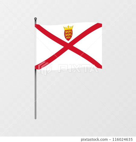 Jersey flag on flagpole. Vector illustration. Jersey flag on flagpole. Vector illustration. 116024635