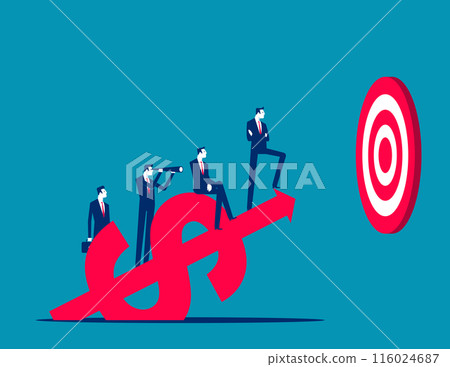 Aiming at the target and achieving business success. Business reaching the target vector concept 116024687