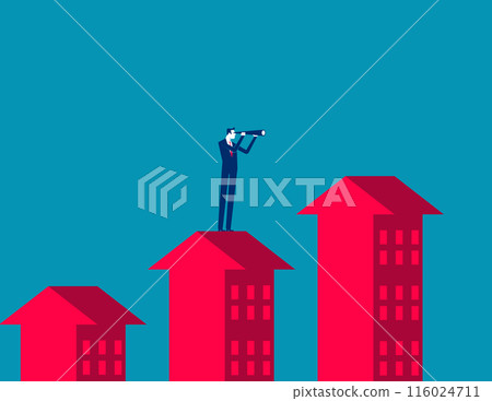 Real estate tycoons send cameras to watch the market to determine investments in homes and offices. Vector concept Real estate tycoons send cameras to watch the market to determine investments in homes and offices. Vector concept 116024711