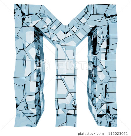 3D rendered illustration. Broken glass letter. Custom art font. 3D rendered illustration. Broken glass letter. Custom art font. 116025051