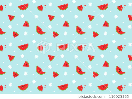 Summer watermelon pattern material, cute light blue background wallpaper material 116025365