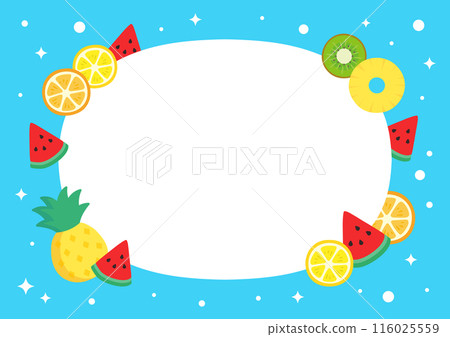 Summer fruit frame, cute decorative frame of watermelon, pineapple, kiwi and lemon 01 116025559