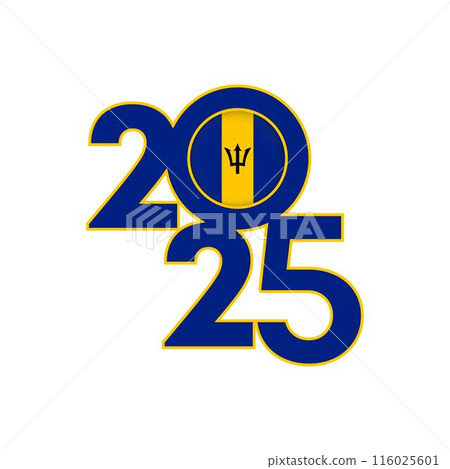 2025 banner with Barbados flag inside. Vector illustration. 116025601