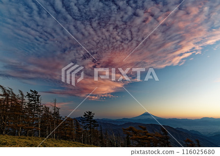 奧道部福羅雷山的富士山和黃昏時的夕陽雲 116025680