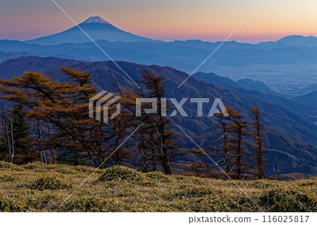 從奧道部福樂山看日落時的富士山 116025817