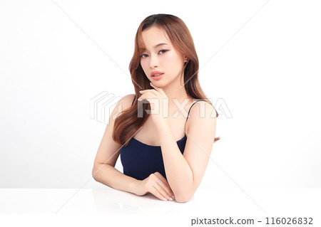 Beautiful young asian woman with clean fresh skin on white background, Face care, Facial treatment, Cosmetology, beauty and spa, Asian women portrait. Beautiful young asian woman with clean fresh skin on white background, Face care, Facial treatment, Cosmetology, beauty and spa, Asian women portrait. 116026832