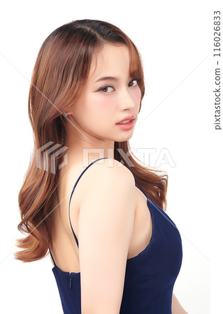 Beautiful young asian woman with clean fresh skin on white background, Face care, Facial treatment, Cosmetology, beauty and spa, Asian women portrait. 116026833