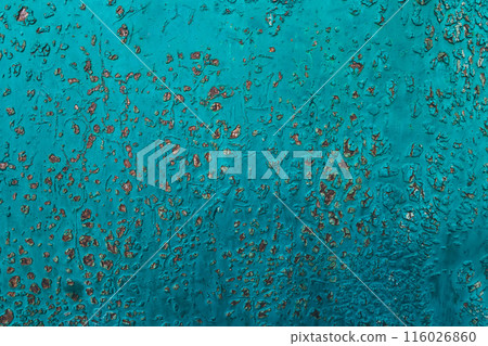 Metal texture covered with old blue paint with scratches and wear 116026860
