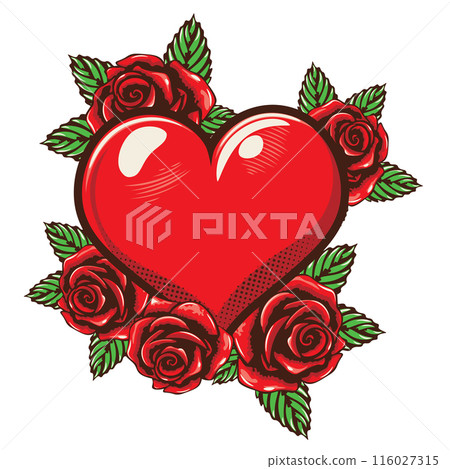 Red heart with roses Red heart with roses 116027315