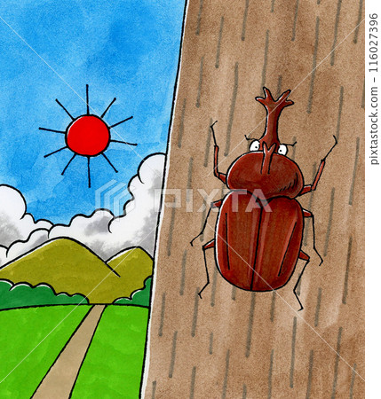 Scenery of a rhinoceros beetle resting on a tree Scenery of a rhinoceros beetle resting on a tree 116027396