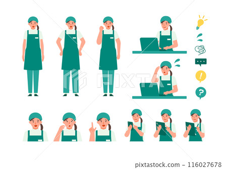穿著圍裙的女零售店員解決問題的插圖 穿著圍裙的女零售店員解決問題的插圖 116027678