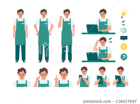 Illustration of problem solving by a male cafe or flower shop clerk Problem solving 116027697