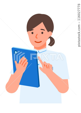 Illustration of problem solving for women working in nursing care facilities Tablet 116027778