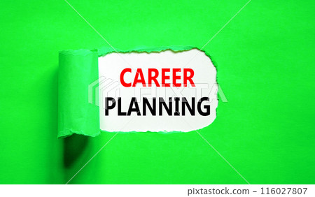 Career planning symbol. Concept words Career planning on beautiful white paper. Beautiful green table green background. Business, motivational career planning concept. Copy space. Career planning symbol. Concept words Career planning on beautiful white paper. Beautiful green table green background. Business, motivational career planning concept. Copy space. 116027807