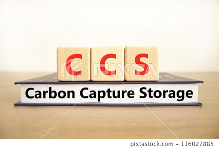 CCS Carbon capture storage symbol. Concept words CCS Carbon capture storage on beautiful wooden blocks book. Beautiful white background. Business ecological Carbon capture storage concept. Copy space. CCS Carbon capture storage symbol. Concept words CCS Carbon capture storage on beautiful wooden blocks book. Beautiful white background. Business ecological Carbon capture storage concept. Copy space. 116027885