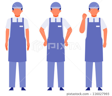 Illustration of a male retail clerk in an apron solving a problem Problem solving Illustration of a male retail clerk in an apron solving a problem Problem solving 116027993