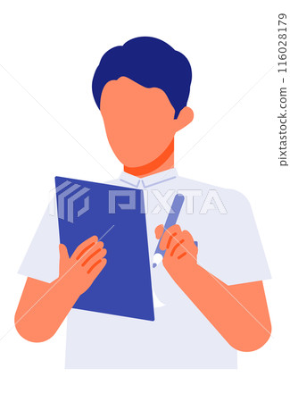 Hand-drawn illustration of problem solving for a man working in a care facility 116028179