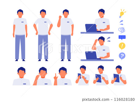 Illustration of problem solving for a man working in a care facility Problem solving 116028180