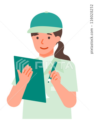 Illustration of problem solving for a woman in the delivery industry, hand-drawn 116028252