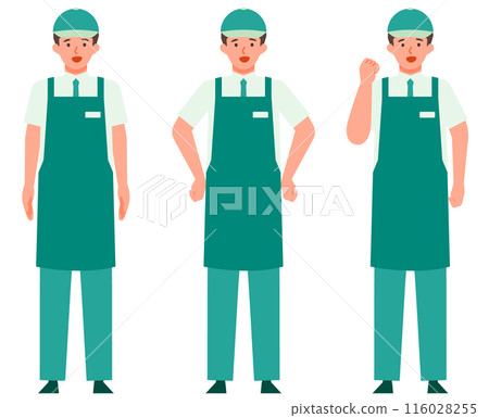 穿著圍裙的男性零售店員解決問題的插圖 116028255